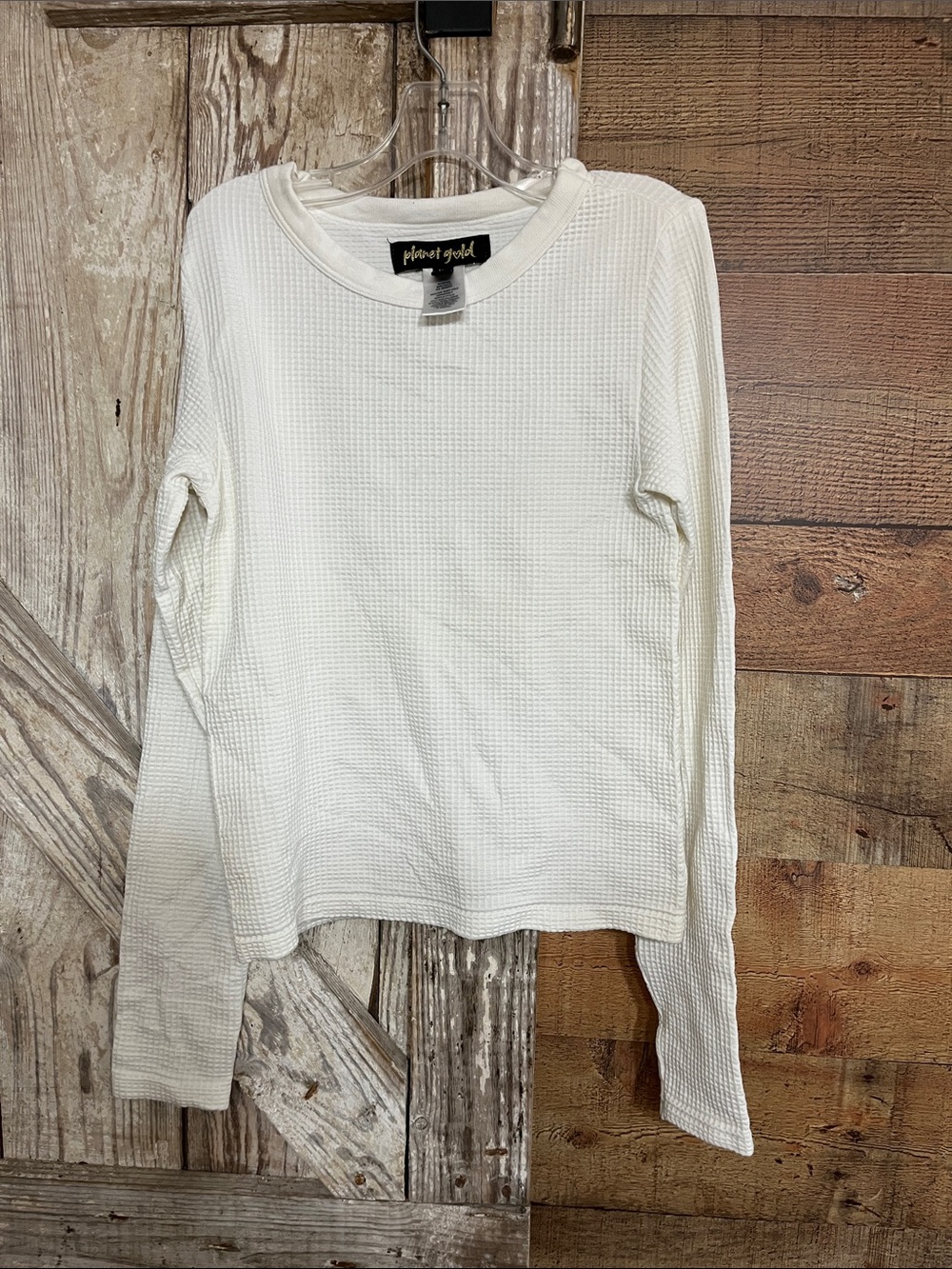 Planet Gold Cream Waffle Knit Long Sleeve Top